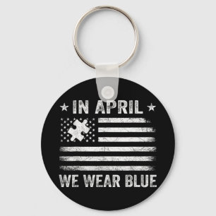 In april Draag we Blauwe Amerikaanse vlag Puzzle Sleutelhanger