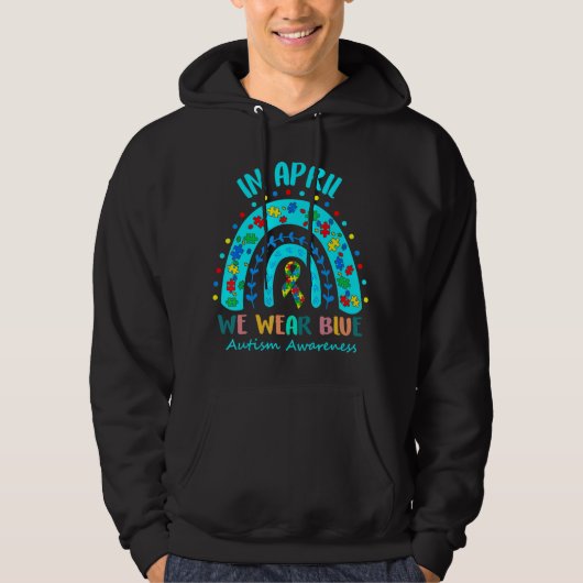 In april Draag we Blauwe Autisme Bewustheid Maand  Hoodie (Voorkant)