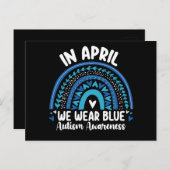 In april Draag we Blauwe Autisme Bewustheid Regenb Briefkaart (Voorkant / Achterkant)