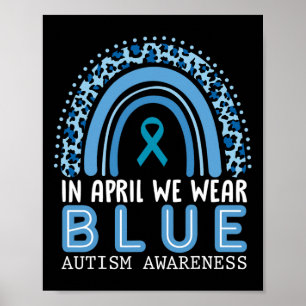 In april Draag we Blauwe Autisme Bewustheid Regenb Poster