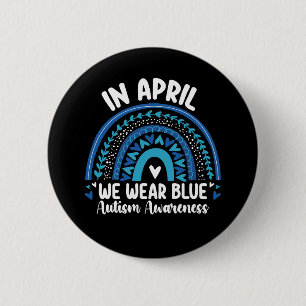 In april Draag we Blauwe Autisme Bewustheid Regenb Ronde Button 5,7 Cm