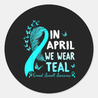 In april Draag we Blauwgroen Ribbon Ual Ault Aware Ronde Sticker
