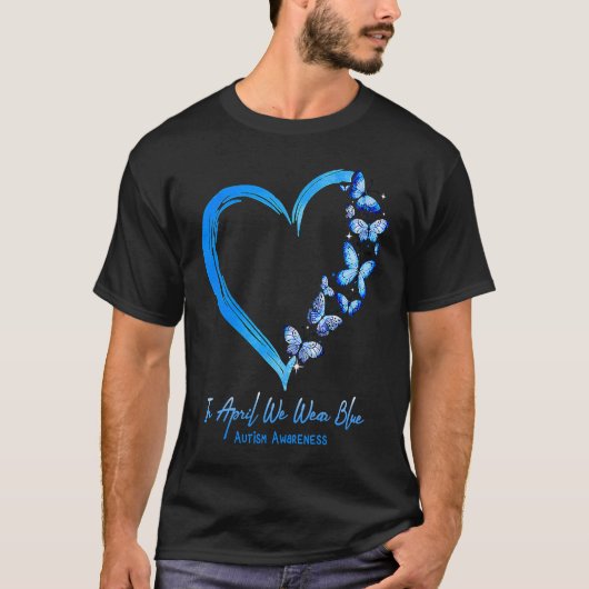 In april Draag we Blue Autism Awareness Butterfly T-shirt (Voorkant)