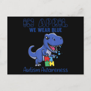 In april Draag we Blue Autism Awareness Month Dino Briefkaart