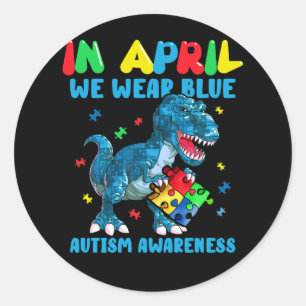 In april Draag we Blue Autism Awareness Month Dino Ronde Sticker