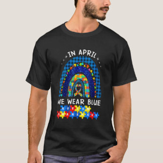 In april Draag we Blue Autism Awareness Rainbow Pu T-shirt