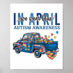 In april Draag we Blue Autism Awareness Truck Puzz Poster