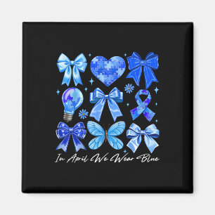 In april Draag we Blue Autism Coquette Bow Brushst Magneet