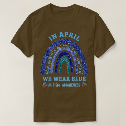 In april Draag we Blue Autism Rainbow Autism Aware T-shirt (Design voorkant)