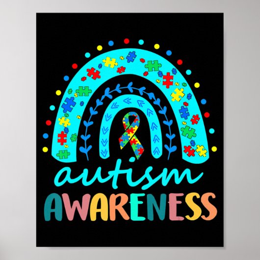 In april Draag we Blue Autism Rainbow Awareness Mo Poster (Voorkant)