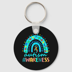 In april Draag we Blue Autism Rainbow Awareness Mo Sleutelhanger