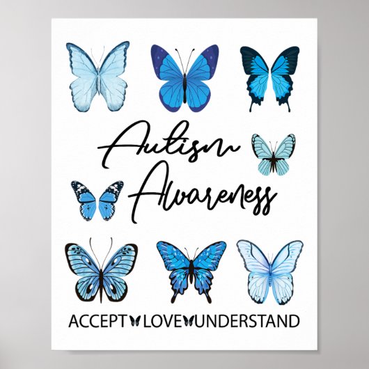 In april Draag we Blue Butterfly Autism Awarenes A Poster (Voorkant)