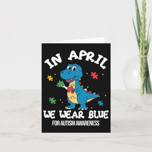 In april Draag we Blue Dinosaur Autism Awareness Kaart (Voorkant)