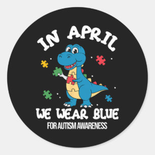 In april Draag we Blue Dinosaur Autism Awareness Ronde Sticker