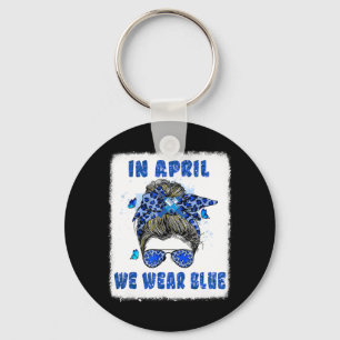 In april Draag we Blue Messy Bun Nurse Autism AWar Sleutelhanger