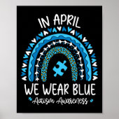 In april Draag we Blue Rainbow Autism Awareness Mo Poster (Voorkant)