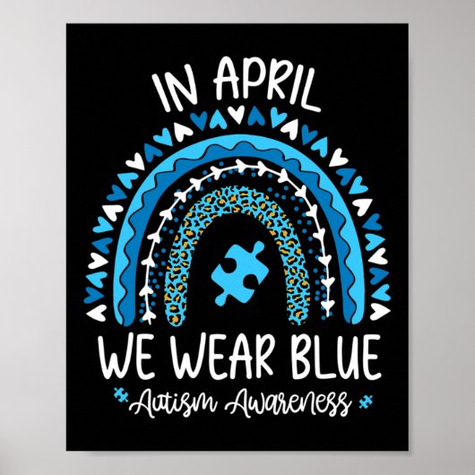 In april Draag we Blue Rainbow Autism Awareness Mo Poster (Voorkant)