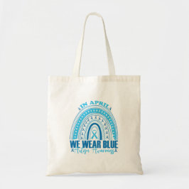 In april Draag we Blue Rainbow Autism Awareness Mo Tote Bag