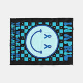 In april Draag we Blue Retro Groovy Autism Awarene Fleece Deken (Voorkant (Horizontaal))