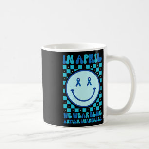 In april Draag we Blue Retro Groovy Autism Awarene Koffiemok