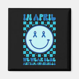 In april Draag we Blue Retro Groovy Autism Awarene Magneet
