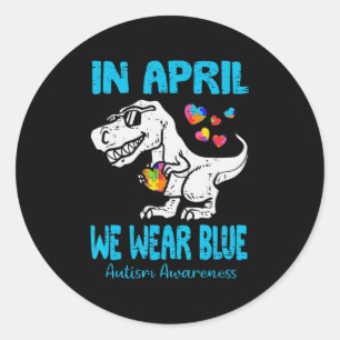 In april Draag we Blue T Rex Dinosaur Autism Aware Ronde Sticker
