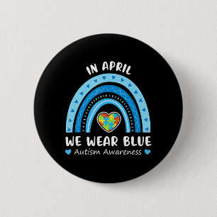 In april Draag we de blauwe regenboogautisme Puz Ronde Button 5,7 Cm