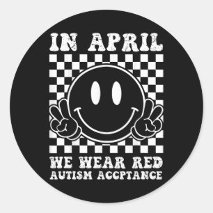 In april Draag we de goedkeuring van Red Autism Aw Ronde Sticker