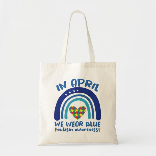 In april Draag we de maand van blauwe autisme Tote Bag (Voorkant)