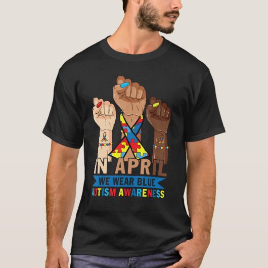 In april Draag we een maand waarin we blauw autism T-shirt (Voorkant)