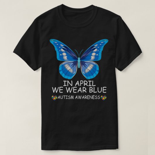 In april Draag we het bewustzijn van blauwe vlinde T-shirt (Design voorkant)