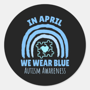 In april dragen we blauw Autism Awareness Month Pu Ronde Sticker