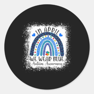 In april dragen we blauw Autism Awareness Month Pu Ronde Sticker