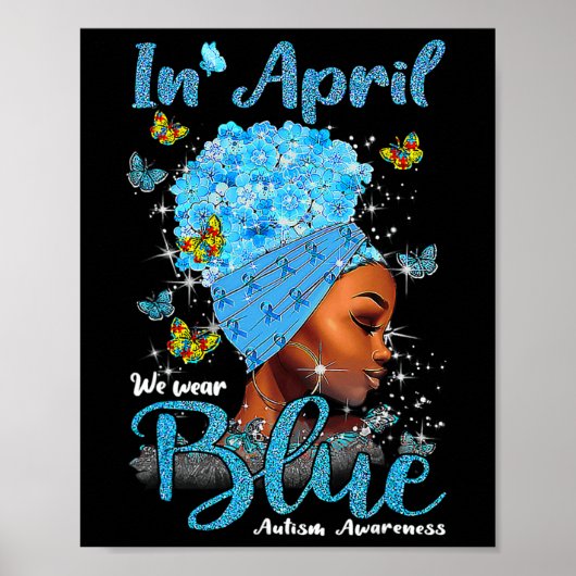 In April dragen we Blauwe Autisme Bewustzijn Afro Poster (Voorkant)