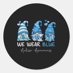 In April dragen we Blauwe Autisme Bewustzijn Gnome Ronde Sticker