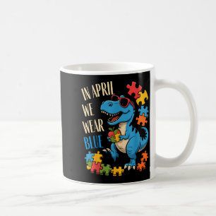 In april dragen we blauwe autismedag dino t-rex koffiemok
