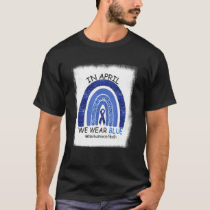 In april dragen we blauwe autismoregenboog bewustz t-shirt