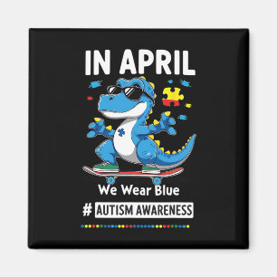 In april dragen we blauwe grappige skateboardende  magneet