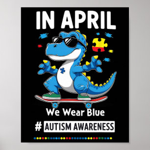 In April dragen we blauwe grappige skeelerende din Poster