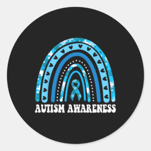 In April We Wear Blue Autism Awareness Month Rainb Ronde Sticker
