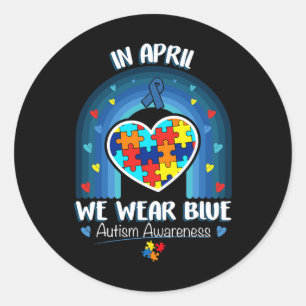 In April We Wear Blue Autism Be Kind Autism Awaren Ronde Sticker
