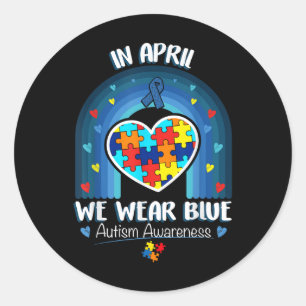 In April We Wear Blue Autism Be Kind Autism Awaren Ronde Sticker