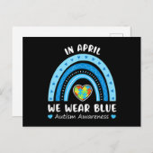In April We Wear Blue Rainbow Autism Awareness Puz Briefkaart (Voorkant / Achterkant)