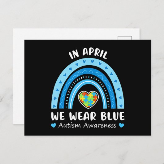 In April We Wear Blue Rainbow Autism Awareness Puz Briefkaart (Voorkant / Achterkant)