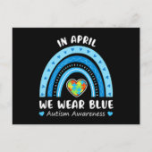 In April We Wear Blue Rainbow Autism Awareness Puz Briefkaart (Voorkant)