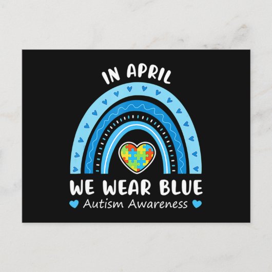 In April We Wear Blue Rainbow Autism Awareness Puz Briefkaart (Voorkant)