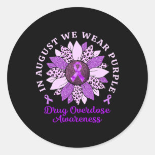 In augustus Draag we Paarse zonnebloem drug overdo Ronde Sticker