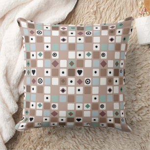 In beige turkoois tinten geometrisch patroon kussen