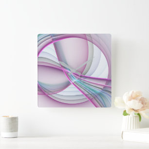 In Beweging, Moderne Abstract Kleurrijke Fractale  Vierkante Klok