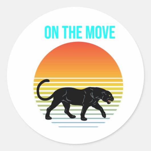 In beweging - Panther die onder een Retro Zonneset Ronde Sticker (Voorkant)